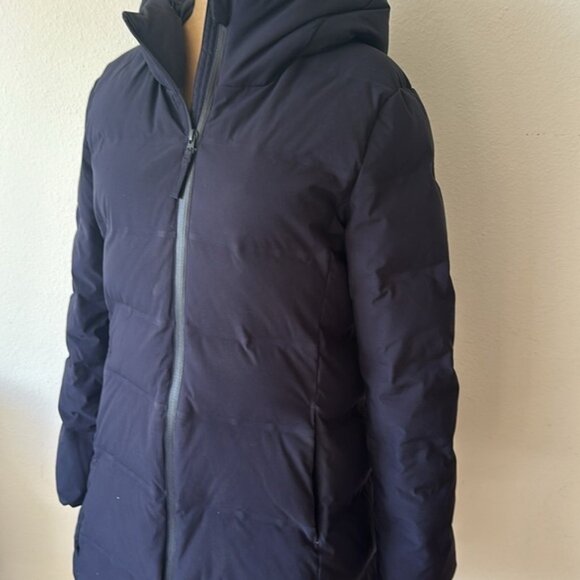 Uniqlo sz S navy hooded down jacket pockets zip front great pre owned condition - Picture 3 of 9